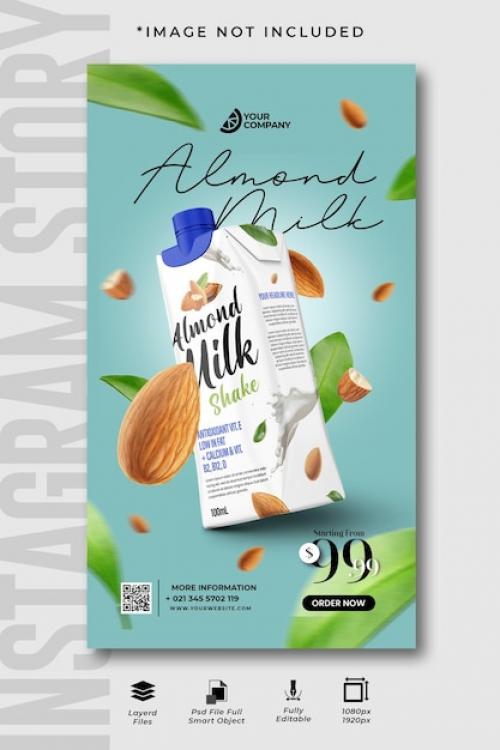 Premium PSD | Almond milk ads social media instagram story Premium PSD