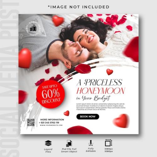 Premium PSD | Honeymoon travel social media or instagram post template design Premium PSD