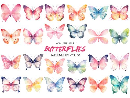 Watercolor painted butterflies clipart. Hand drawn design elements isolated on white background. 646515971