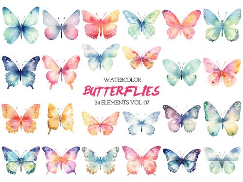 Watercolor painted butterflies clipart. Hand drawn design elements isolated on white background. 646515958