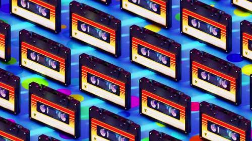 Videohive - Seamless Pattern Isometric Tape Cassette For Minimal Art 03 4 K - 48028531 - 48028531