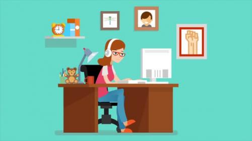 Videohive - Working from home freelancer person sitting on table desk - 48028725 - 48028725