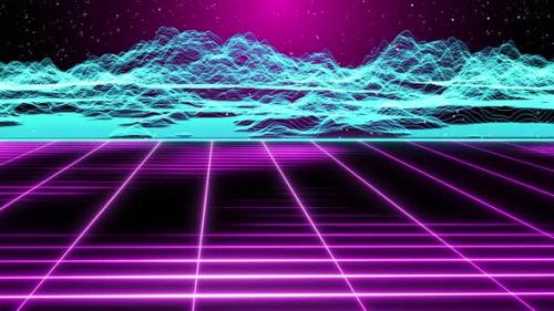 Videohive - Retro Land Animation With Grid And Sun. 80's Synth Wave Style Retro Background, Futuristic Retro La - 48028807 - 48028807