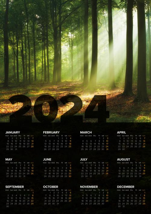 Dark full year vertical calendar template for the year 2024 (monday first day) 650112061