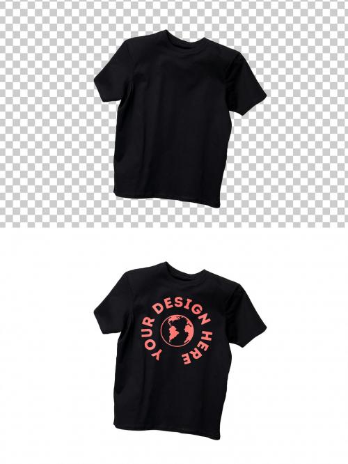 Mockup of black t-shirt with customizable color background 649147965