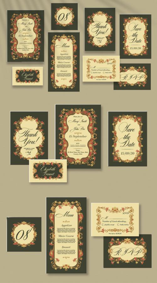 Olive Vintage Floral Artnouveau Invitation Wedding Suite 649860877