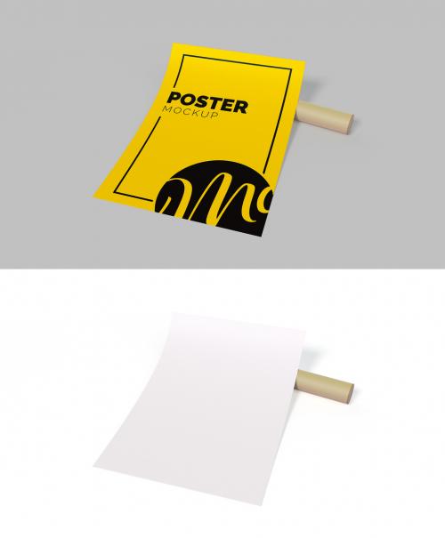 Poster Leaned on Cardboard Tube Mockup 648222913