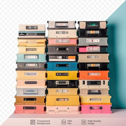 Premium PSD | Retro and 90 s nostalgia concept with videotapes stacked on a white wall with copy space Premium PSD