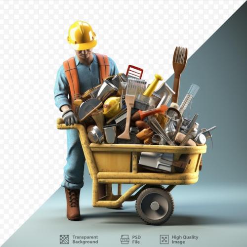 Premium PSD | Man pushing tool filled cart Premium PSD