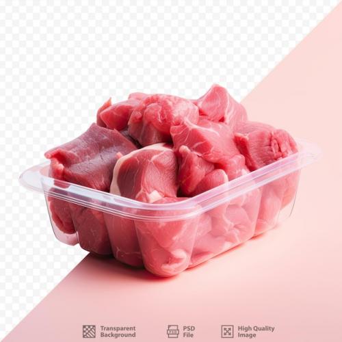 Premium PSD | Raw meat on transparent background in plastic container Premium PSD