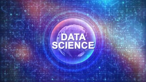 Videohive - Data Science Concept on Futuristic Cyberspace Background with HUD, Numbers, and Globe - 48047121 - 48047121