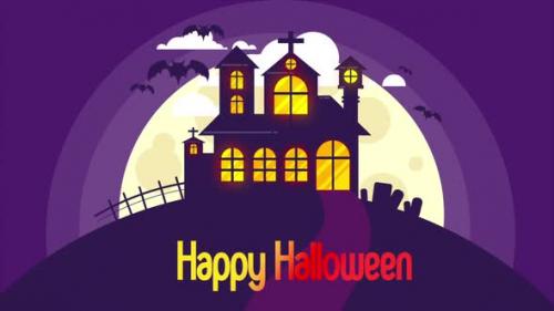 Videohive - Happy Halloween Background. Bats Flying In The Air On Purple Background - 48048413 - 48048413