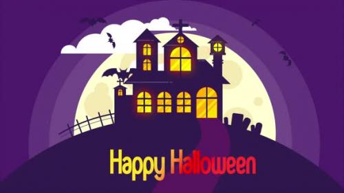 Videohive - Happy Halloween Background. Bats Flying In The Air On Purple Background 4K - 48048414 - 48048414