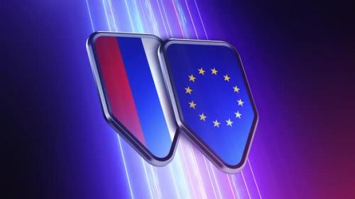 Videohive - the appearance of two emblems with the flags of "Russia and the European Union" - 48048821 - 48048821