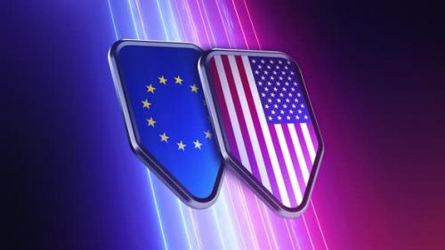 Videohive - the appearance of two emblems with the flags of the "European Union and the USA" - 48048830 - 48048830