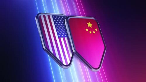 Videohive - the appearance of two emblems with the flags of the countries "USA and China" - 48048839 - 48048839