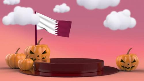 Videohive - Halloween 3D podium with Qatar flag - 48049390 - 48049390