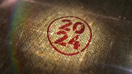 Videohive - 2024 year sign stamp on linen sack loop - 48049637 - 48049637