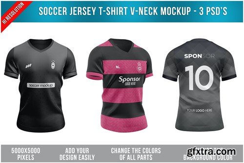 Soccer Jersey T-Shirt V-Neck Mockup 5MY64PQ