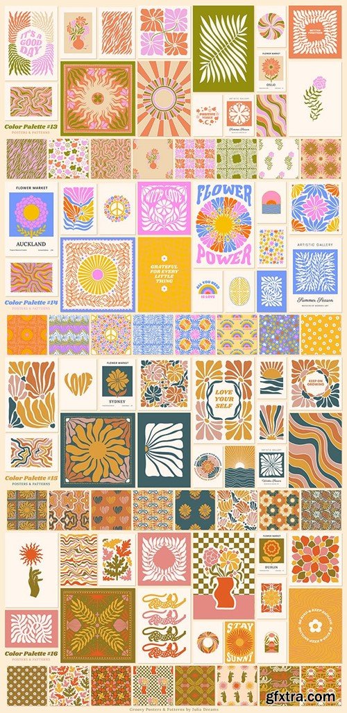 Groovy Boho Posters Patterns Flower 70s TWFBBSJ