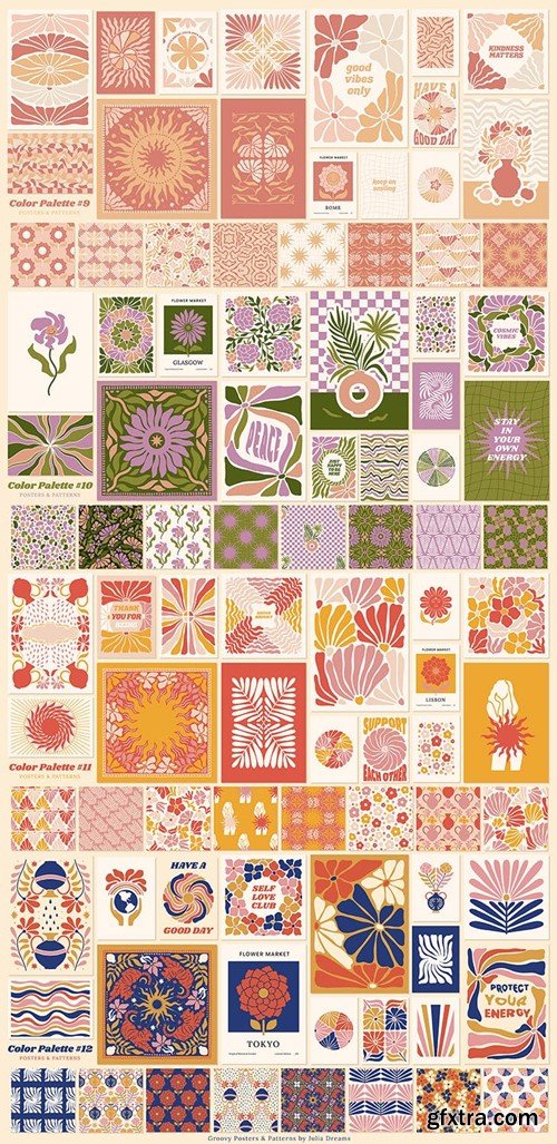 Groovy Boho Posters Patterns Flower 70s TWFBBSJ