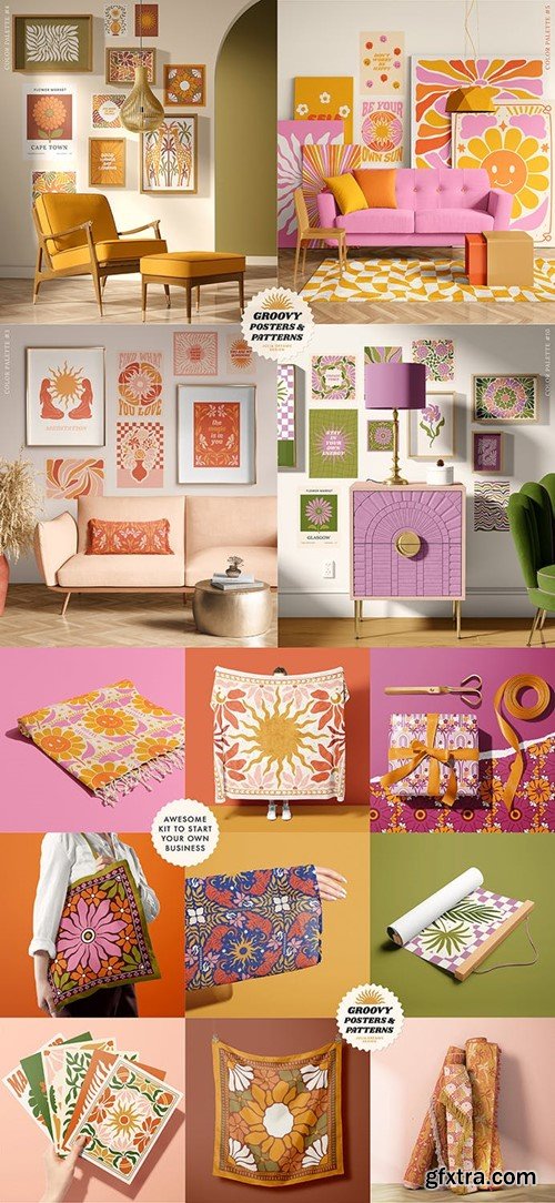 Groovy Boho Posters Patterns Flower 70s TWFBBSJ