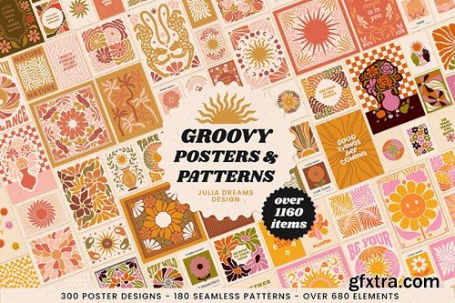 Groovy Boho Posters Patterns Flower 70s TWFBBSJ