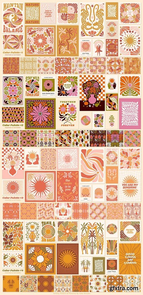 Groovy Boho Posters Patterns Flower 70s TWFBBSJ