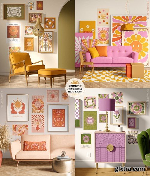 Groovy Boho Posters Patterns Flower 70s TWFBBSJ