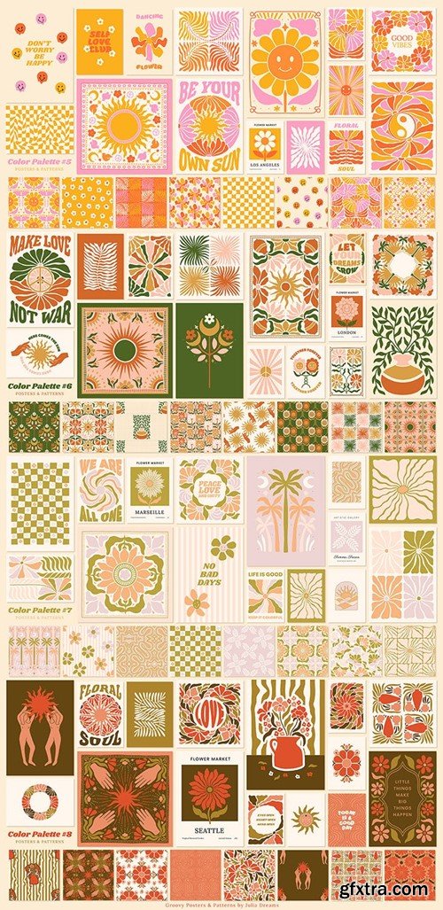 Groovy Boho Posters Patterns Flower 70s TWFBBSJ