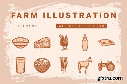 Vintage Engraving Vector Farm Element Illustration 2S3C5RT