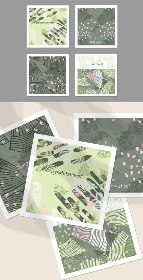 Card Layout with Textured Hand Drawn Abstract Scribbles and Floral Doodles 649394309