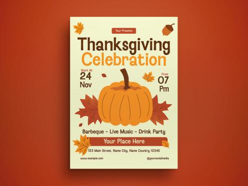 Orange Handrawn Thanksgiving Celebration Flyer Layout 649173913