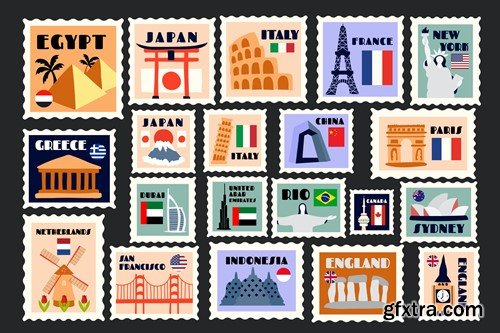 Landmark Stamps Illustration Set 424JAV6