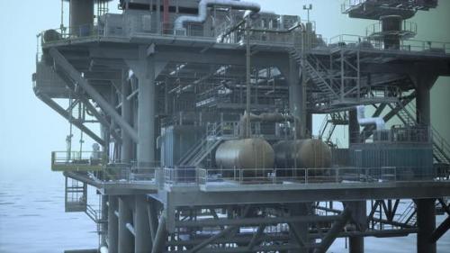 Videohive - A Massive Oil Rig Towering Over the Open Sea - 48093861 - 48093861