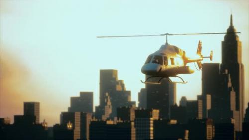 Videohive - Silhouette Helicopter at City Scape Background - 48098366 - 48098366