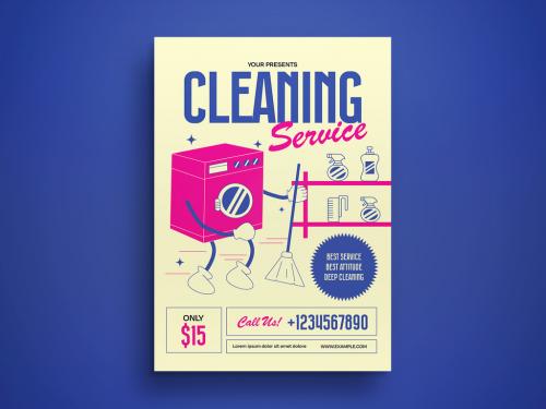 Pink Flat Design Cleaning Service Flyer Layout 649173903