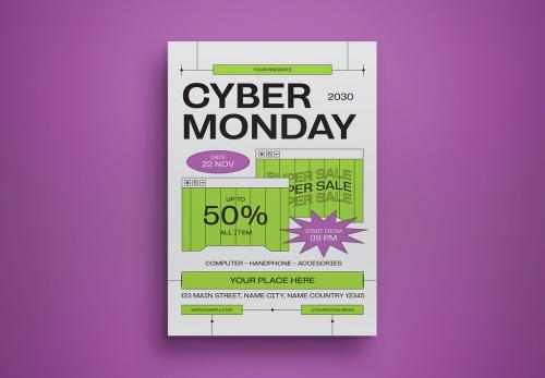 Green Cyber Punk Cyber Monday Flyer Layout 649173897