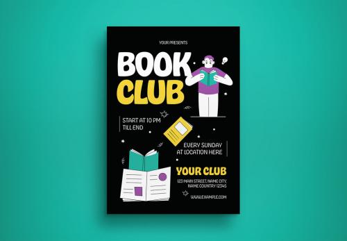 Black Flat Design Book Club Flyer Layout 649173889