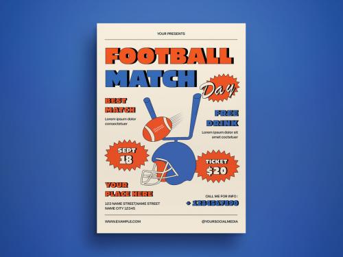 Orange Blue Retro Football Match Flyer Layout 649173878