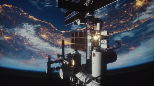 Videohive - International Space Station on Orbit of Earth Planet View From Outer Space - 48098554 - 48098554