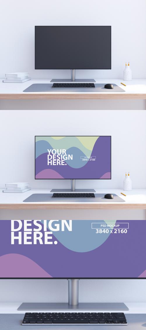 Wide Monitor Mockup on white table 647630657