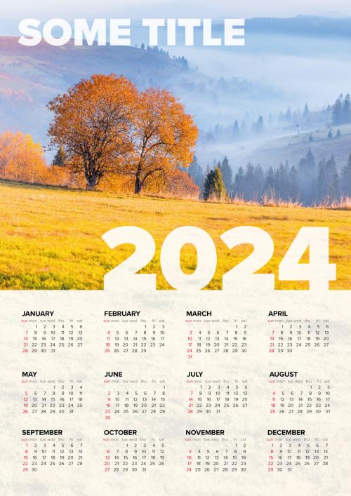 Light full year vertical calendar template for the year 2024 (sunday first day) 647274463