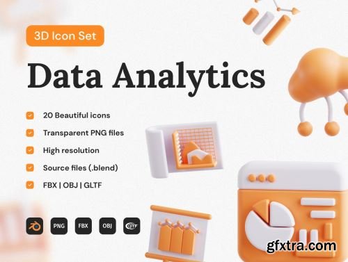 Data Analytics 3D Icon Set Ui8.net