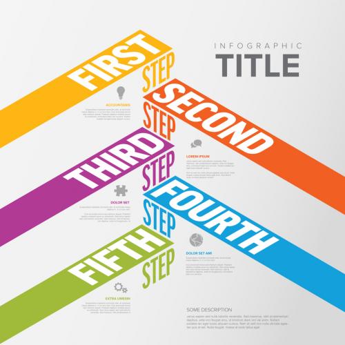 Infogrpahic diagonal stripes five steps diagram template for workflow, business schema or procedure diagram 647274365