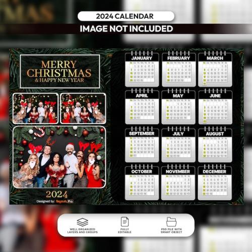 Premium PSD | Psd 2024 christmas theme calendar design template Premium PSD