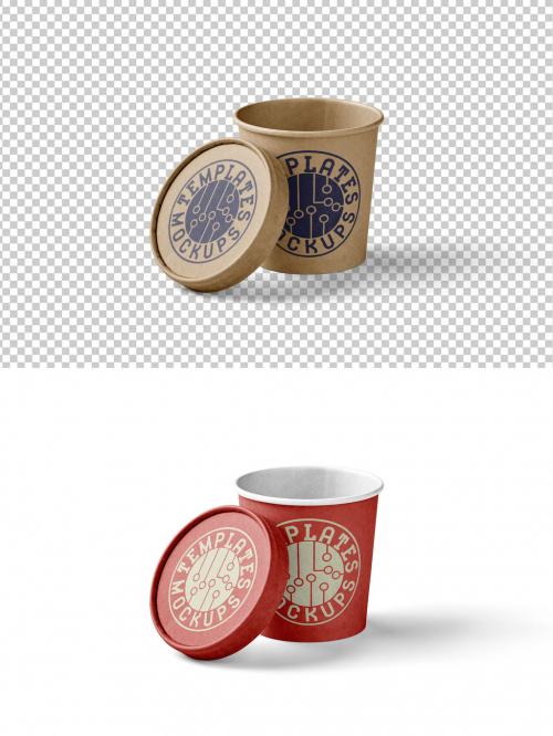 Mockup of customizable paper food container with lid off and customizable background 646709365