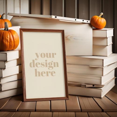 Premium PSD | Halloween themed framed artwork autumn mockup poster showcase 3d realistic render photo frame Premium PSD