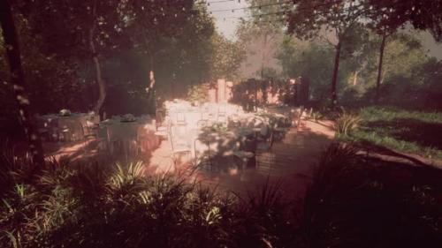 Videohive - Unoccupied Restaurant Patio Surrounded By Trees - 48126736 - 48126736