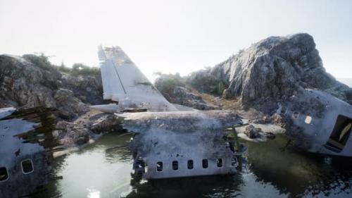 Videohive - Destroyed Aircraft on Rugged Island Coast - 48126759 - 48126759